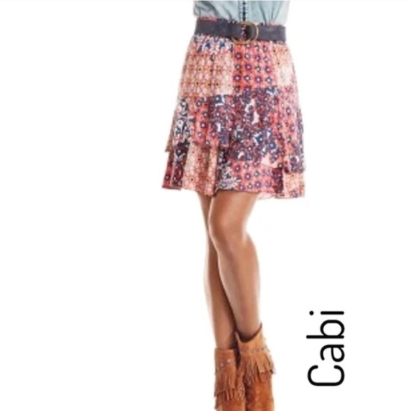 Euc Cabi XS Ruffled Skirt in a Red Boho Floral Print - Picture 2 of 11